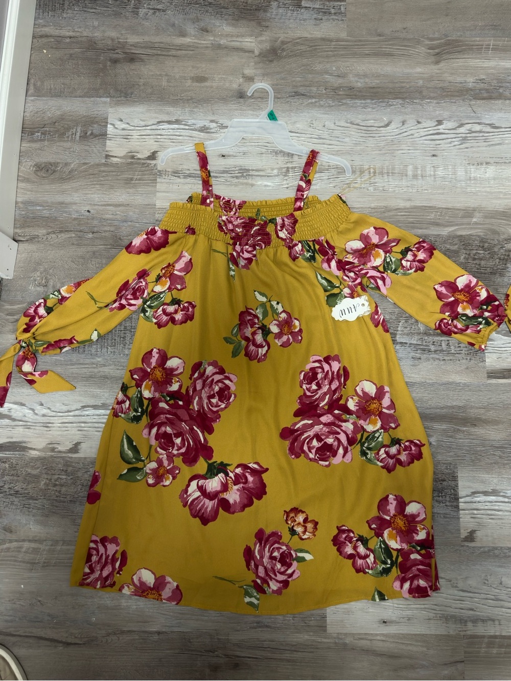 AUW Mustard cold Shoulder Dress with Pink Rose Print. NWT